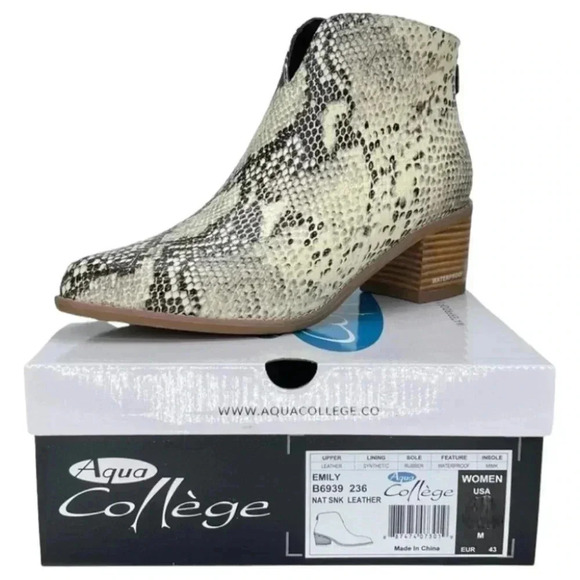 Aqua Shoes - Aqua College Emily Leather Snake Print Waterproof Womens Booties Size 7M